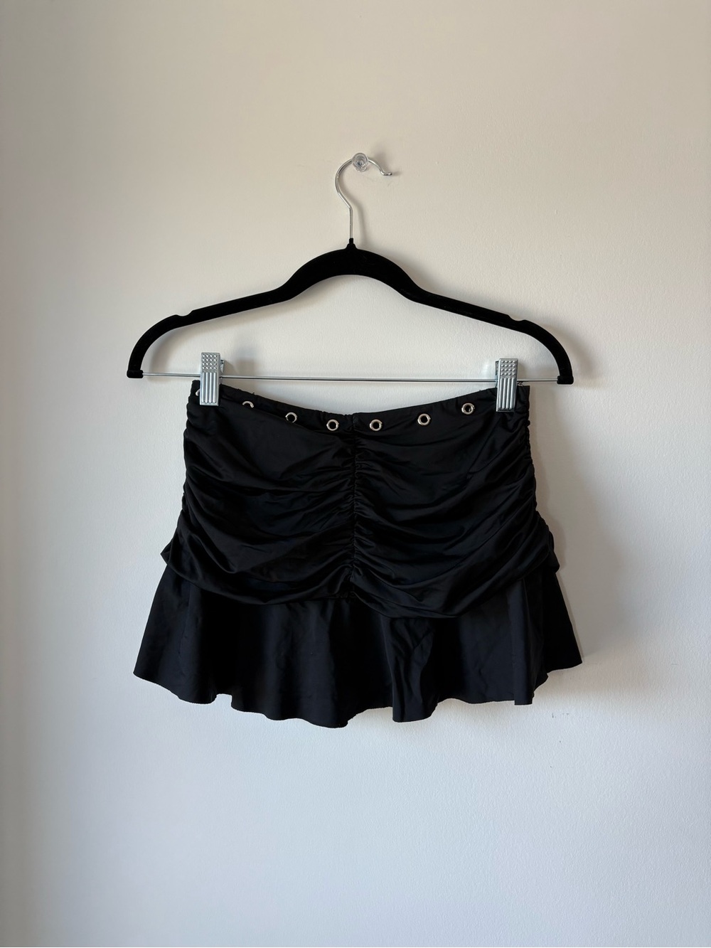 Black Ruched Ruffle Mini Skirt - Women